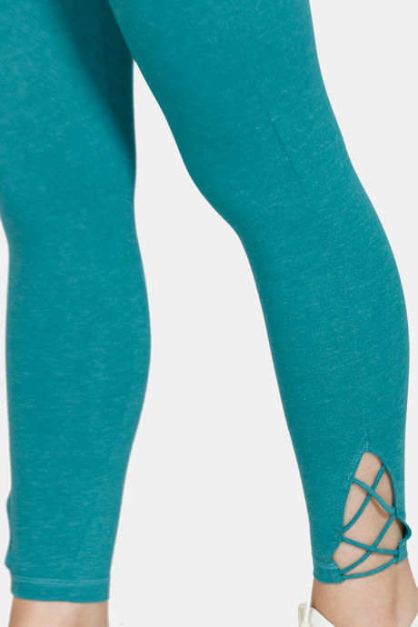 Zelocity Mid Rise Cotton Leggings - Blue Melange — image 5